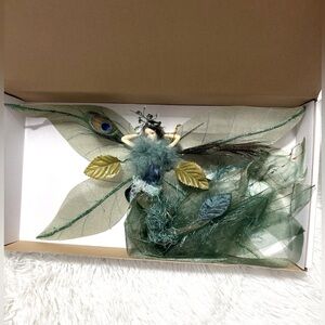Green Fairy Ornament/Wall Figurine with Gold Accents